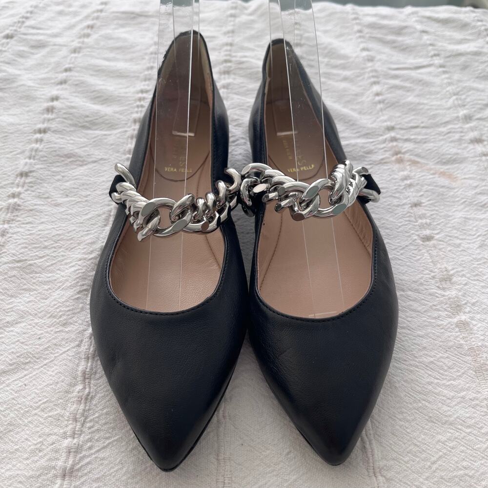 Beautiisoles Robyn Black Leather Chain Mary Jane Flats EU 38
